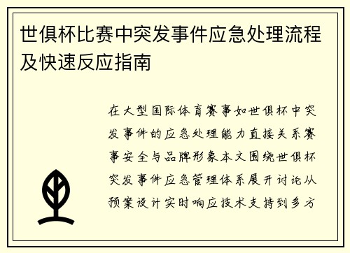 世俱杯比赛中突发事件应急处理流程及快速反应指南
