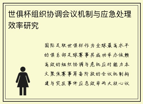 世俱杯组织协调会议机制与应急处理效率研究